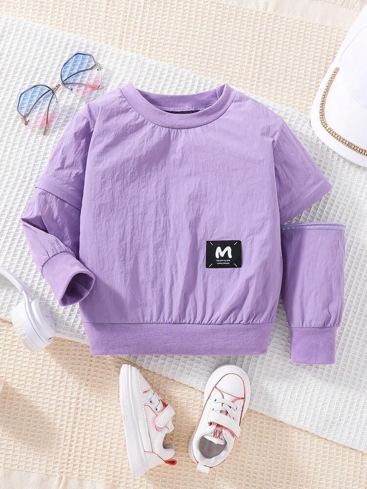 Young Girl Letter Patched Zip Off Sleeve Detail Sweatshirt