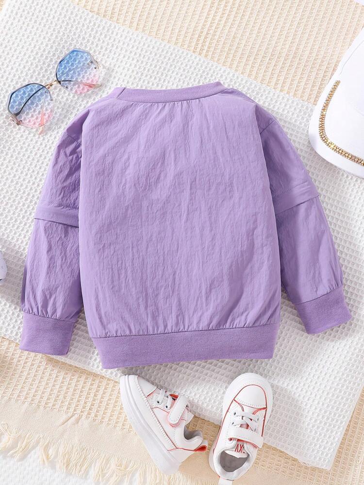 Young Girl Letter Patched Zip Off Sleeve Detail Sweatshirt