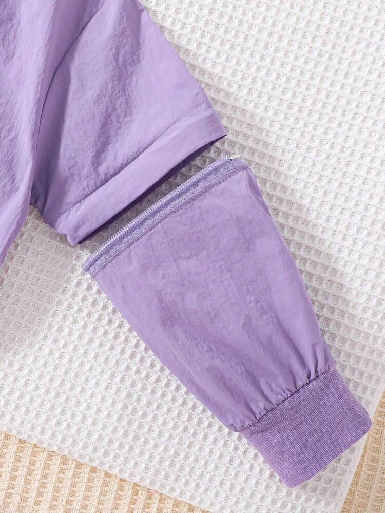 Young Girl Letter Patched Zip Off Sleeve Detail Sweatshirt