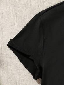 SHEIN Tween 女童柔软街头时尚汽车粉色印花简约圆领短袖 T 恤 - 黑色 - 查看 3