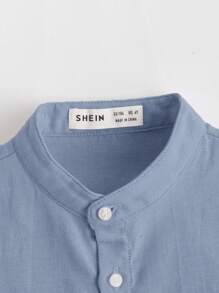 SHEIN Young Boy Dinosaur Print Button Front Shirt - Dusty Blue - View 3