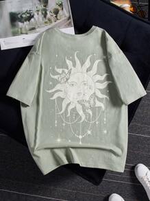 Manfinity RebelGame Men Plus Sun & Moon Print Tee - Mint Green - View 1