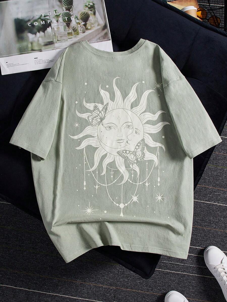 Manfinity RebelGame Men Plus Sun & Moon Print Tee - Mint Green - View 1