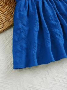SHEIN Sweet And Cute Princess Style Baby Girls' Dress With Jacquard Pattern And Ruffle Belted Hem - Blue - View 3