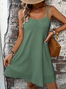 SHEIN LUNE Solid Eyelet Embroidery Cami Dress
