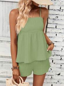 Chiquease Shorts con top de tirantes unicolor - Verde - Ver 1