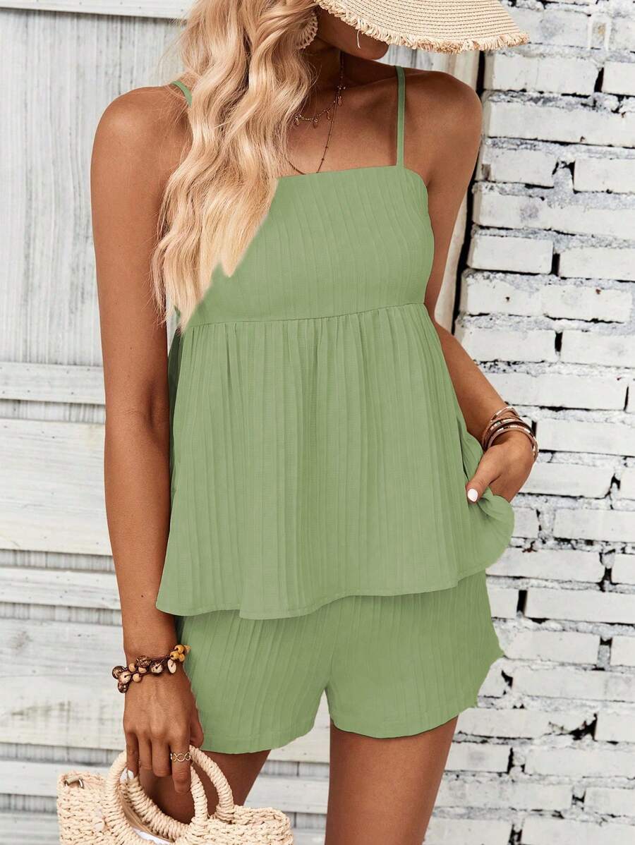 Chiquease Shorts con top de tirantes unicolor - Verde - Ver 1