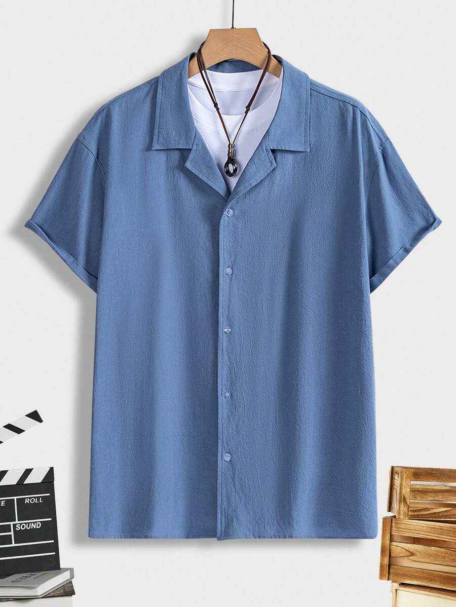 Manfinity VCAY Men Plus Solid Button Up Shirt Without Tee - Dusty Blue - View 1