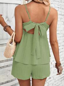 Chiquease Shorts con top de tirantes unicolor - Verde - Ver 3