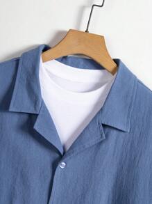 Manfinity VCAY Men Plus Solid Button Up Shirt Without Tee - Dusty Blue - View 5