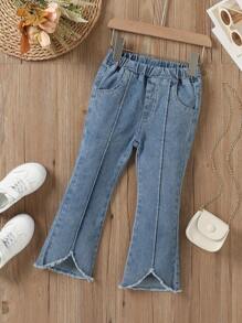 SHEIN Vintaside Kids 女小童毛邊緣鬱金香下擺牛仔喇叭褲