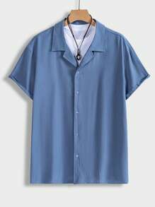Manfinity VCAY Men Plus Solid Button Up Shirt Without Tee - Dusty Blue - View 6