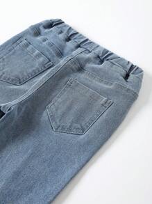 SHEIN Vintaside Kids 女小童毛邊緣鬱金香下擺牛仔喇叭褲