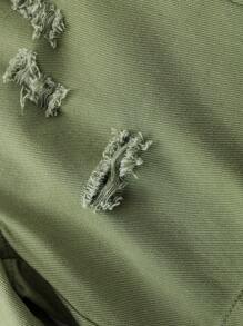 Tween Boy Ripped Slant Pocket Denim Shorts - Army Green - View 3