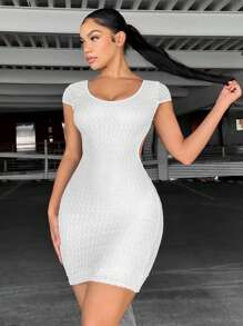 SHEIN SXY 素色露背緊身連衣裙 - 白色 - 查看 2