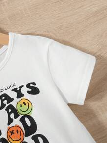 SHEIN 男嬰標語和卡通圖案T恤和短褲 - 白色 - 查看 6