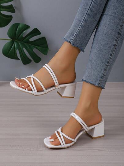 Sandali con tacco alto e plateau, semplici, con punta quadrata, versatili, di moda per le donne