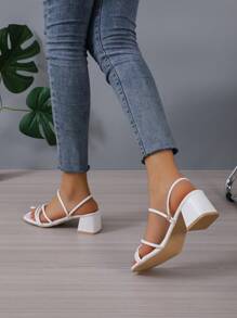 Giày sandal cao gót đế dày kiểu dáng đơn giản, gợi cảm dành cho nữ, mũi vuông, kiểu dáng thời trang, đa năng, phù hợp với trang phục mùa xuân hè. - trắng - Xem 2