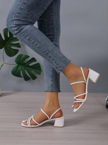 Giày sandal cao gót đế dày kiểu dáng đơn giản, gợi cảm dành cho nữ, mũi vuông, kiểu dáng thời trang, đa năng, phù hợp với trang phục mùa xuân hè. - trắng - Xem 3