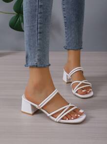 Giày sandal cao gót đế dày kiểu dáng đơn giản, gợi cảm dành cho nữ, mũi vuông, kiểu dáng thời trang, đa năng, phù hợp với trang phục mùa xuân hè. - trắng - Xem 4