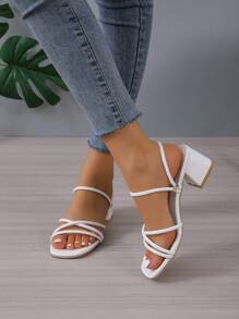 Giày sandal cao gót đế dày kiểu dáng đơn giản, gợi cảm dành cho nữ, mũi vuông, kiểu dáng thời trang, đa năng, phù hợp với trang phục mùa xuân hè. - trắng - Xem 5