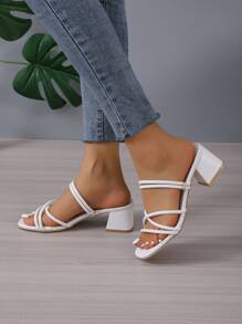 Giày sandal cao gót đế dày kiểu dáng đơn giản, gợi cảm dành cho nữ, mũi vuông, kiểu dáng thời trang, đa năng, phù hợp với trang phục mùa xuân hè. - trắng - Xem 6