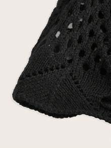 ROMWE Goth Solid Hollow Out Halter Knit Top - Black - View 3