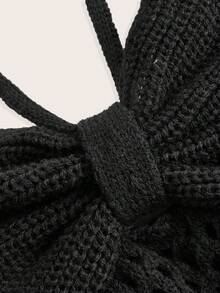 ROMWE Goth Solid Hollow Out Halter Knit Top - Black - View 4