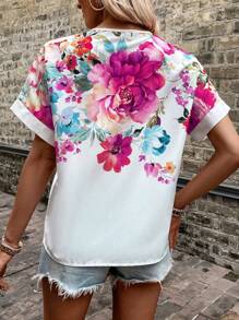 SHEIN LUNE In hoa Đường viền cổ có rãnh tay cánh Áo sơ mi - Nhiều màu - Xem 2