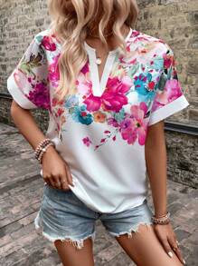 SHEIN LUNE In hoa Đường viền cổ có rãnh tay cánh Áo sơ mi - Nhiều màu - Xem 4