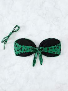 滿版印花前打結抹胸比基尼上衣 - 綠色 - 查看 2