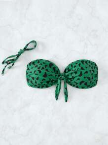 滿版印花前打結抹胸比基尼上衣 - 綠色 - 查看 4