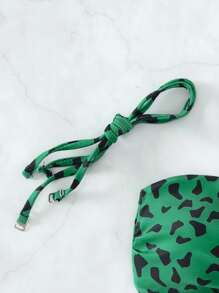 滿版印花前打結抹胸比基尼上衣 - 綠色 - 查看 5