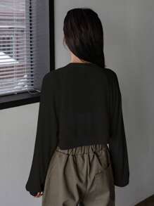 DAZY Solid Open Front Crop Top,Fall Clothes Long Sleeve Women Tops