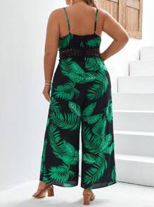 SHEIN Frenchy 大碼熱帶圖案水溶蕾絲拼接吊帶連體褲 - 彩色 - 查看 2