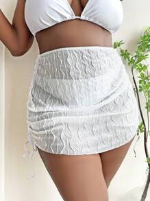 Plus Drawstring Side Cover Up Skirt - White - View 1