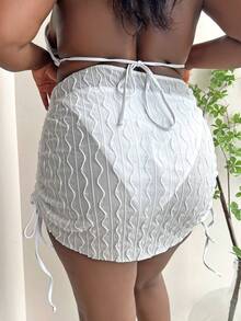 Plus Drawstring Side Cover Up Skirt - White - View 2