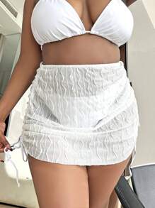 Plus Drawstring Side Cover Up Skirt - White - View 3