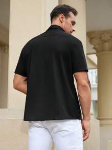 Manfinity Homme Nam Plus Khối màu Nút Lên Áo sơ mi - Đen và trắng - Xem 2