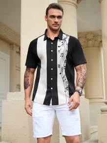 Manfinity Homme Nam Plus Khối màu Nút Lên Áo sơ mi - Đen và trắng - Xem 3