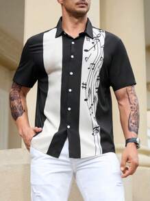 Manfinity Homme Nam Plus Khối màu Nút Lên Áo sơ mi - Đen và trắng - Xem 5