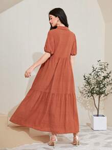 Mulvari Cotton Puff Sleeve Ruffle Hem Smock Dress