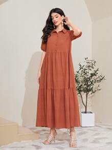 Mulvari Cotton Puff Sleeve Ruffle Hem Smock Dress