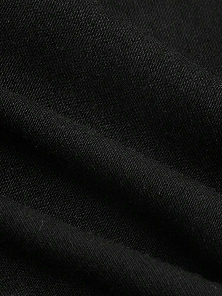 SHEIN MOD Off Shoulder Lace Up Front Frill Trim Crop Top - Black - View 4