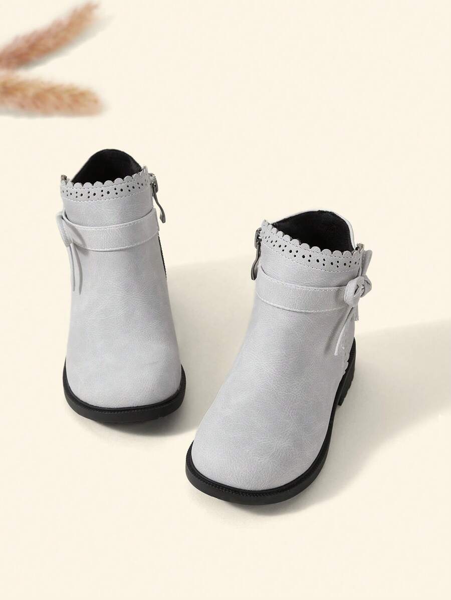 Cozy Pixies Baby Girls Bow Decor Breathable Fashion Classic Boots For Outdoor - Grey - View 1