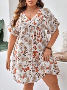 SHEIN VCAY 大碼印花蝙蝠袖娃娃裙 - 彩色 - 查看 4