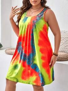 SHEIN VCAY Váy hai dây xếp ly họa tiết nhuộm loang Boho cỡ lớn, dành cho mùa hè - Nhiều màu - Xem 6