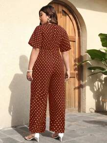 SHEIN LUNE Plus Polka Dot Jumpsuit - Orange - View 2