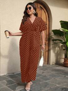 SHEIN LUNE Plus Polka Dot Jumpsuit - Orange - View 4