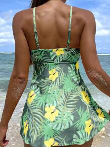 Tropical Print Tankini Summer Beach - Army Green - View 2